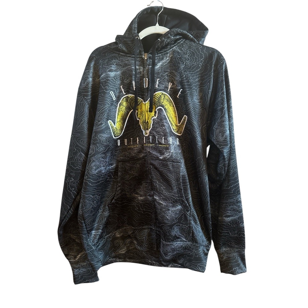 Deadeye Outfitters Men's‎ Black Ram's Head Graphic Large Full Zip Hoodie Jacket